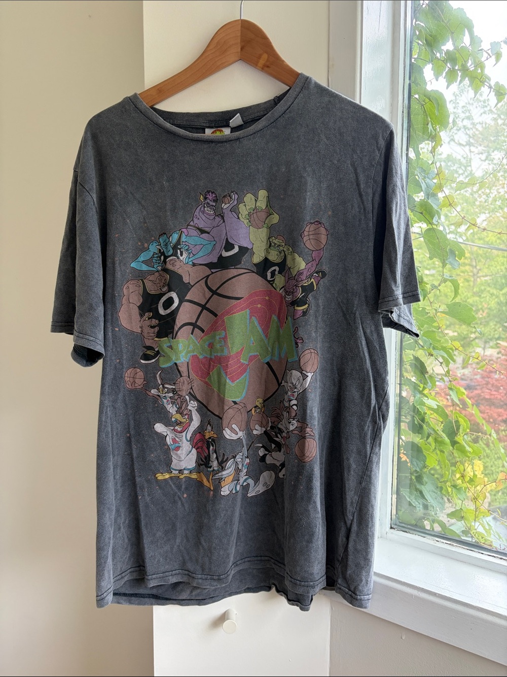 Vintage Space Jam T Shirt Looney Tunes L Large Grey
